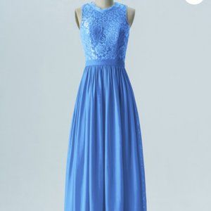 NWT Chiffon Lace Floor-Length Size Small Sky-Blue Dress